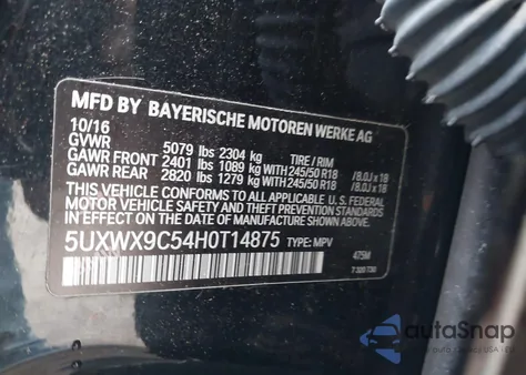 2017 BMW X3 xDrive28I z USA, uszkodzony, nr VIN 5UXWX9C54H0T14875